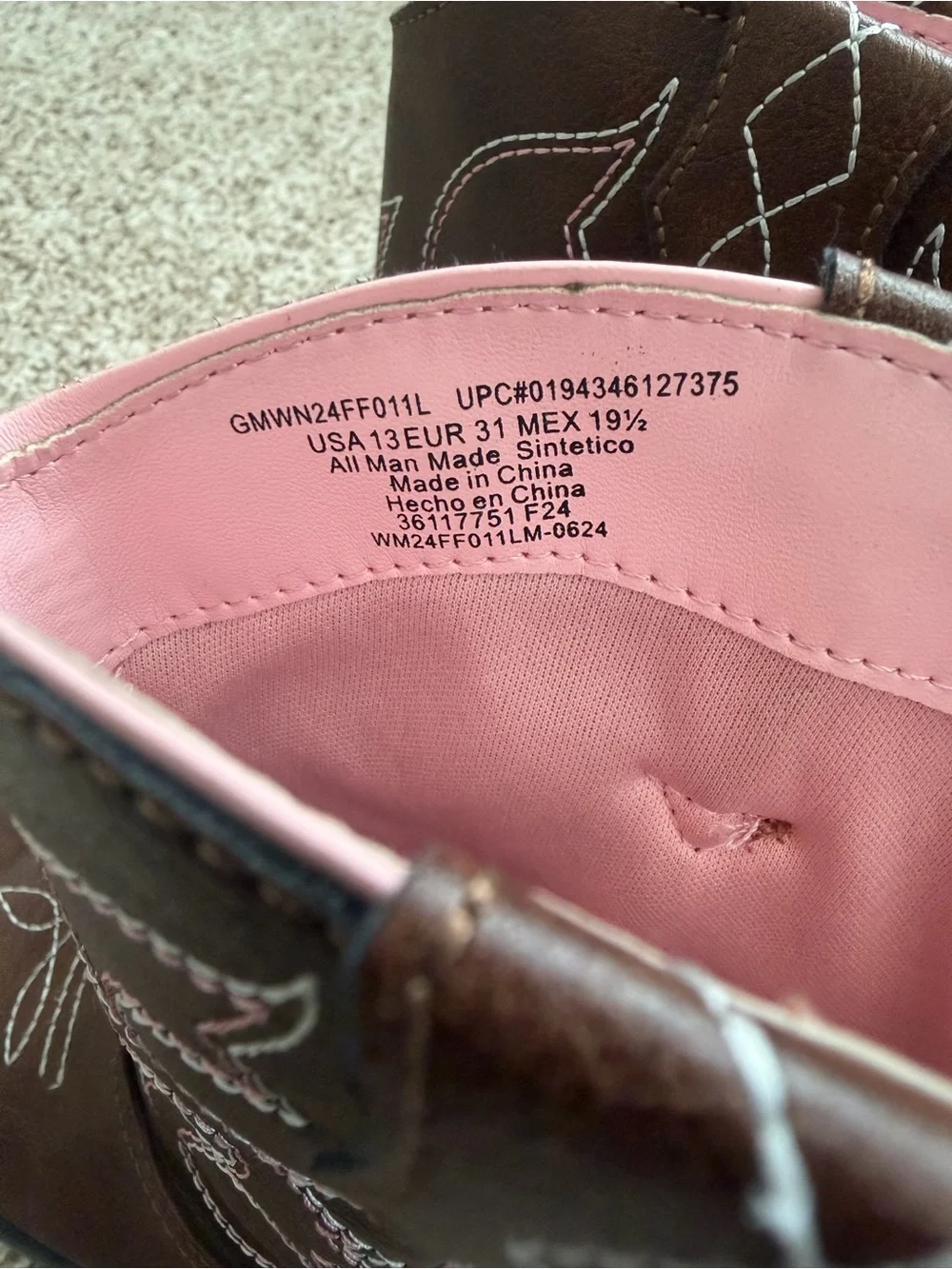 wonder nation Brown Cowboy Boots with Pink Trim